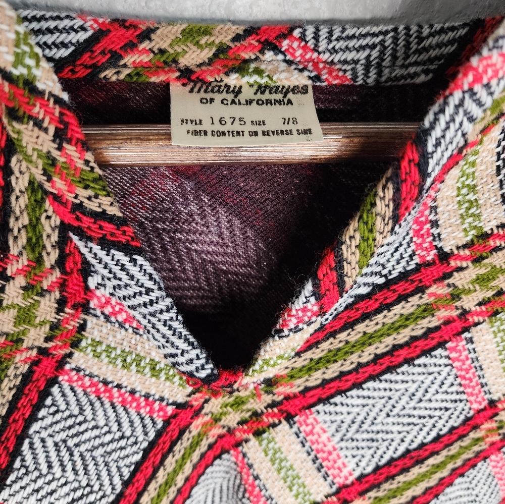 1970s Mary Hayes of California Plaid Vintage Poncho Size 7/8 - Picture 5 of 6